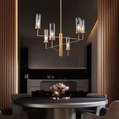 Velus Mid-Century Modern 6-light 3 tiers Chandeliers Glass Shade Ceiling Lights for Dining Room - D26.5'' x H75.5''