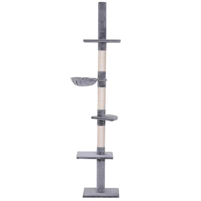 PawHut 8.5' Adjustable Height Floor-To-Ceiling Vertical Cat Tree with 5 Carpeted Platforms & 3 Sisal Rope Scratching Areas