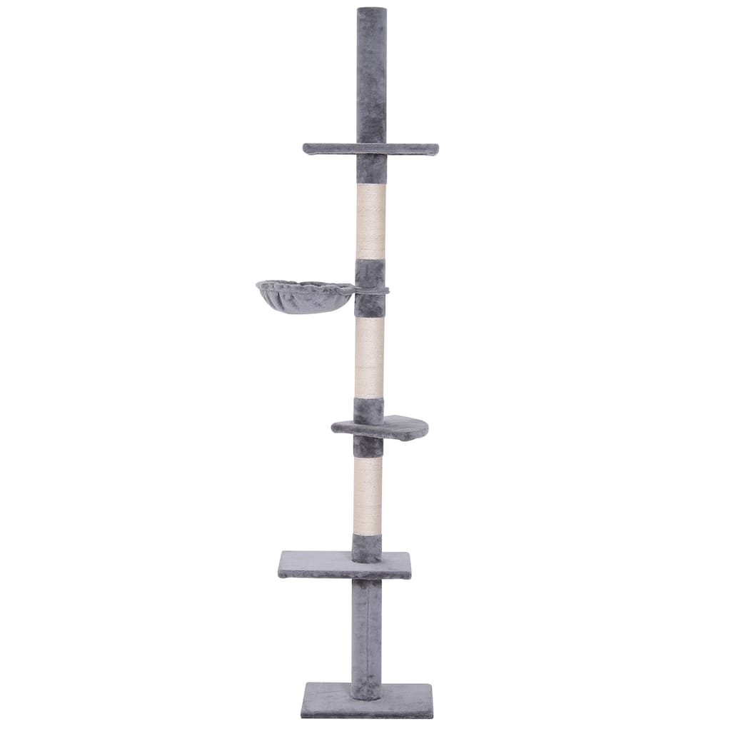 PawHut 8.5' Adjustable Height Floor-To-Ceiling Vertical Cat Tree with 5 Carpeted Platforms & 3 Sisal Rope Scratching Areas