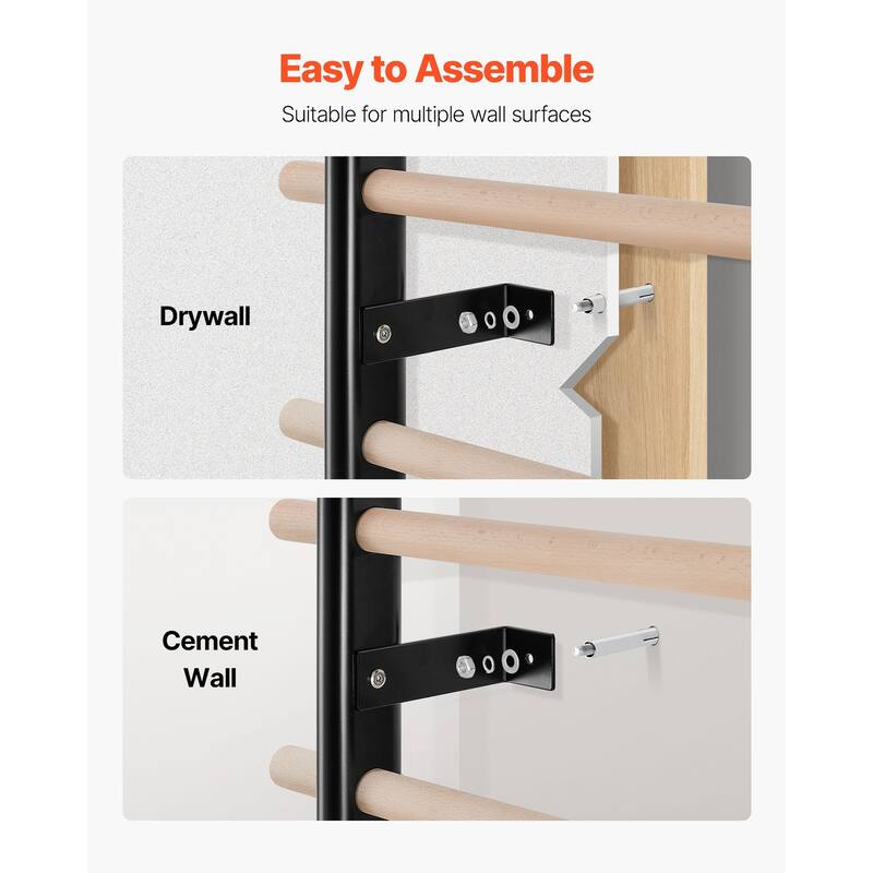 9 Level Multi Purpose Swedish Ladder Heavy Duty Carbon Steel Frame with Solid Beech Wood Rungs for Home Gym
