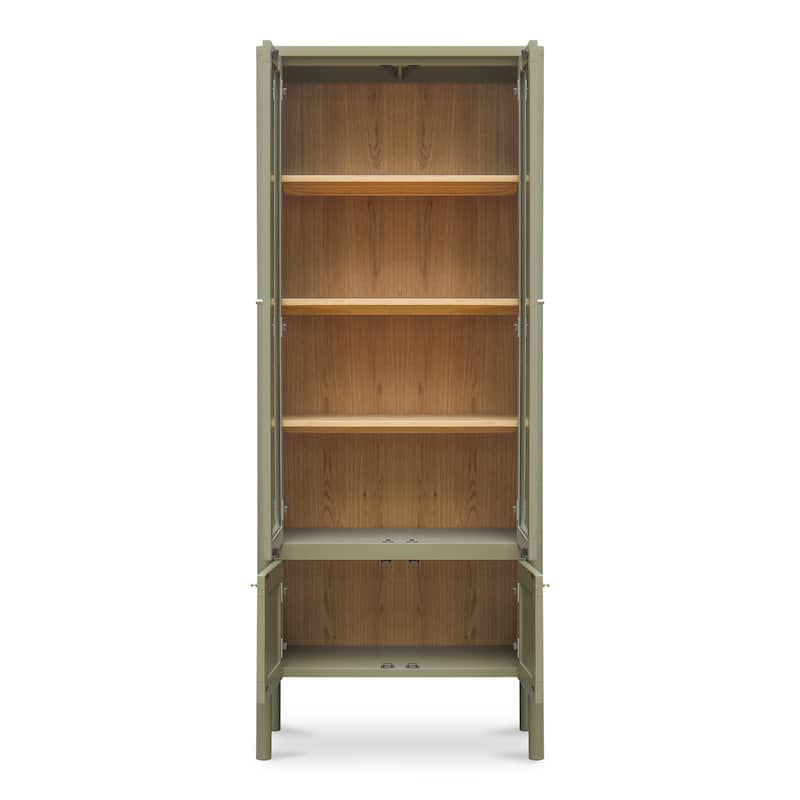 NADAAL STUDIOS Delmira Tall Cabinet, Millwork-Inspired with Glass Front and Dowel Legs, Green