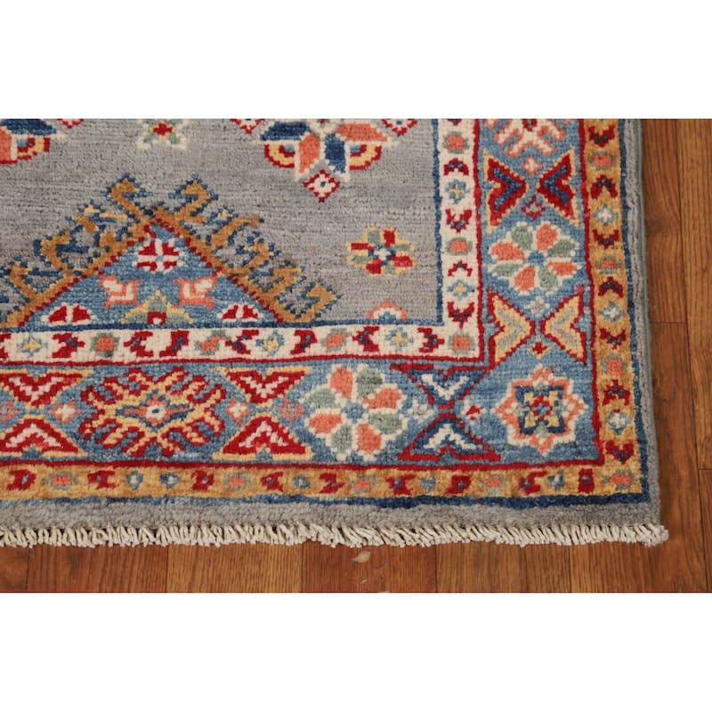 Traditional Kazak Oriental Foyer Rug Hand-Knotted Grey Wool Carpet - 2'0"x 3'0"