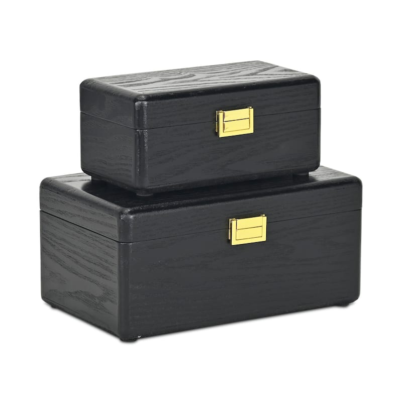 Set Of Two Black Solid Wood Jewelry Box