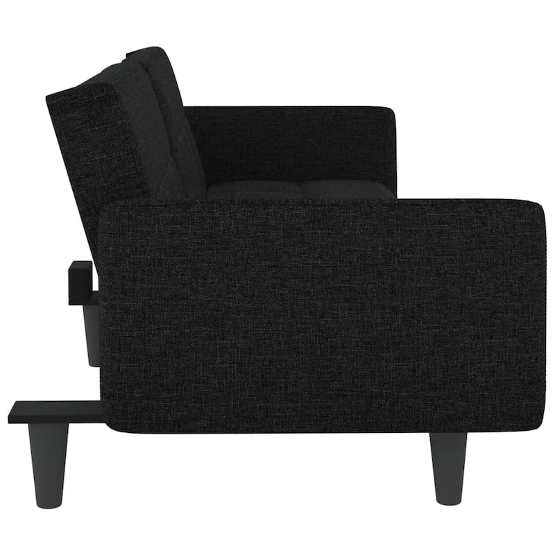 vidaXL Sofa Bed with Cup Holders Black Fabric - 86.6" x 35" x 27.6"