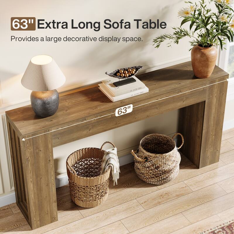 63 Inches Wooden Sofa Table with Storage for Entryway - 62.99" L x 11.81" W x 31.4" H