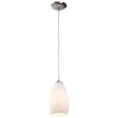Access Lighting Champagne Steel LED Cord Pendant, White Stone Shade