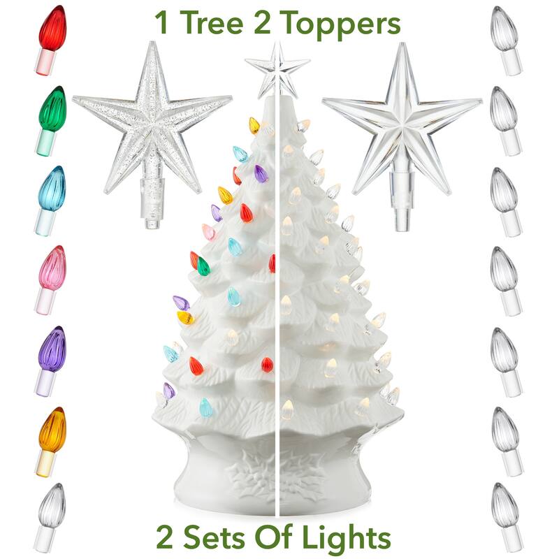 24in Hand Painted Ceramic Christmas Tree PreLit Tree with Star