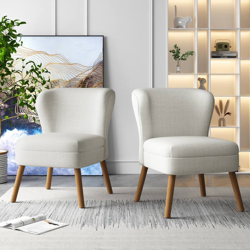 2 Set Upholstered Accent Chair Armchair Linen Side Chair