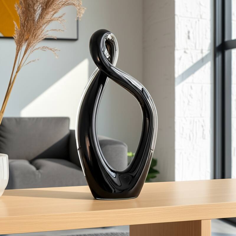 Glass Sculpture Abstract Decorative Statue for Home Decor - 14" Black - 6.75" x 3.5" x 13.5" - Black - 6.75" x 3.5" x 13.5"