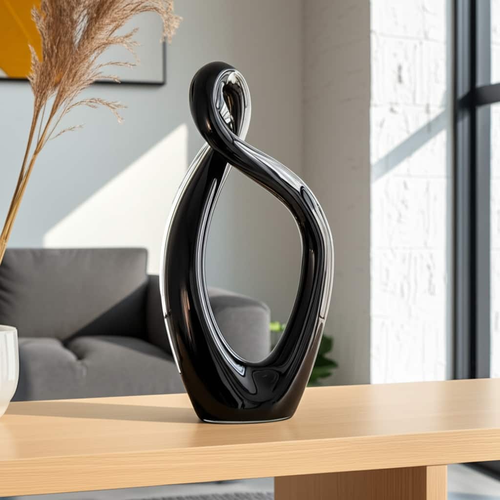 Glass Sculpture Abstract Decorative Statue for Home Decor - 14" Black - 6.75" x 3.5" x 13.5"