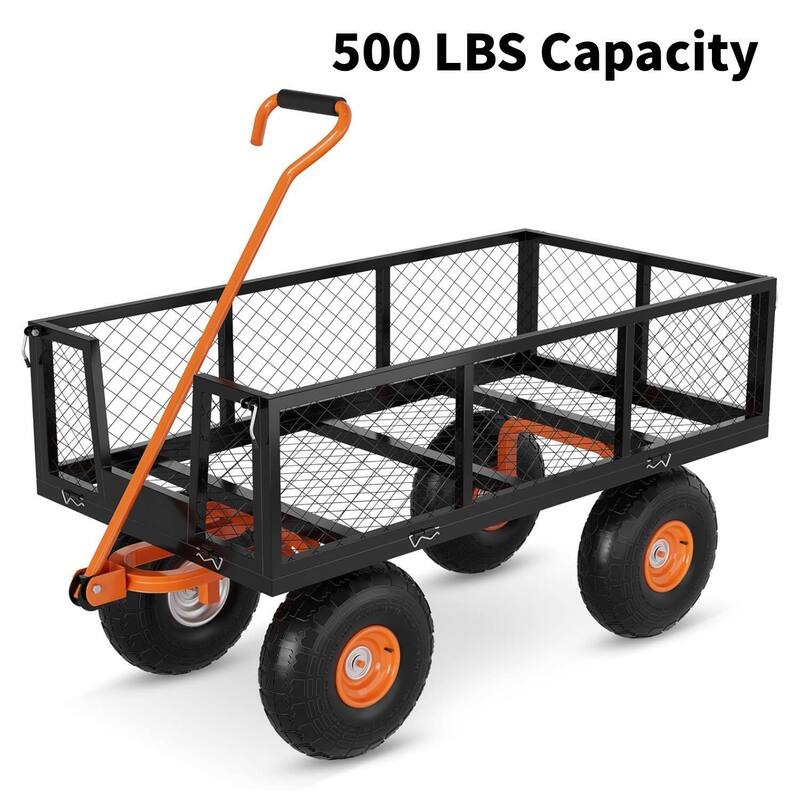 500 LBS Heavy Duty Steel Garden Cart, Utility Yard Wagon for Landscaping, Lawn, Farm, Outdoor Use - Black