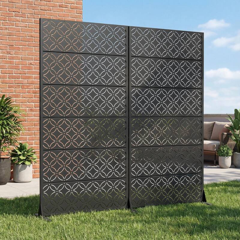 Privacy Metal Screen Fence Panel Horizontal Stripe Pattern Set of 2