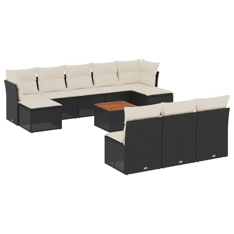 vidaXL Patio Sofa Set with Cushions Outdoor Furniture 11 Piece Poly Rattan - 24.4 x 24.4 x 27.2