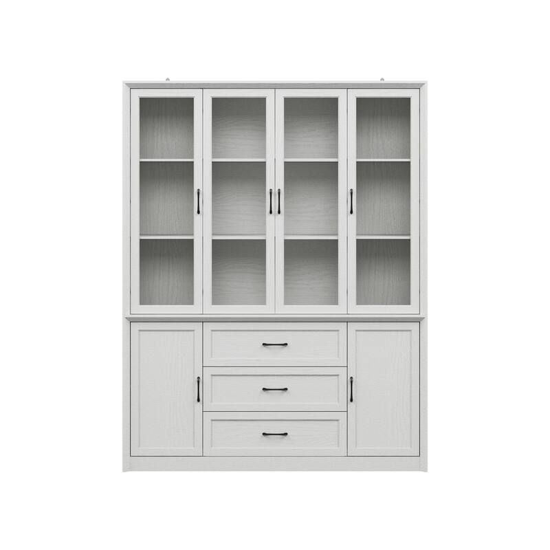 61.8" W Kitchen Pantry Cabinet, Freestanding Cupboard with Glass Doors