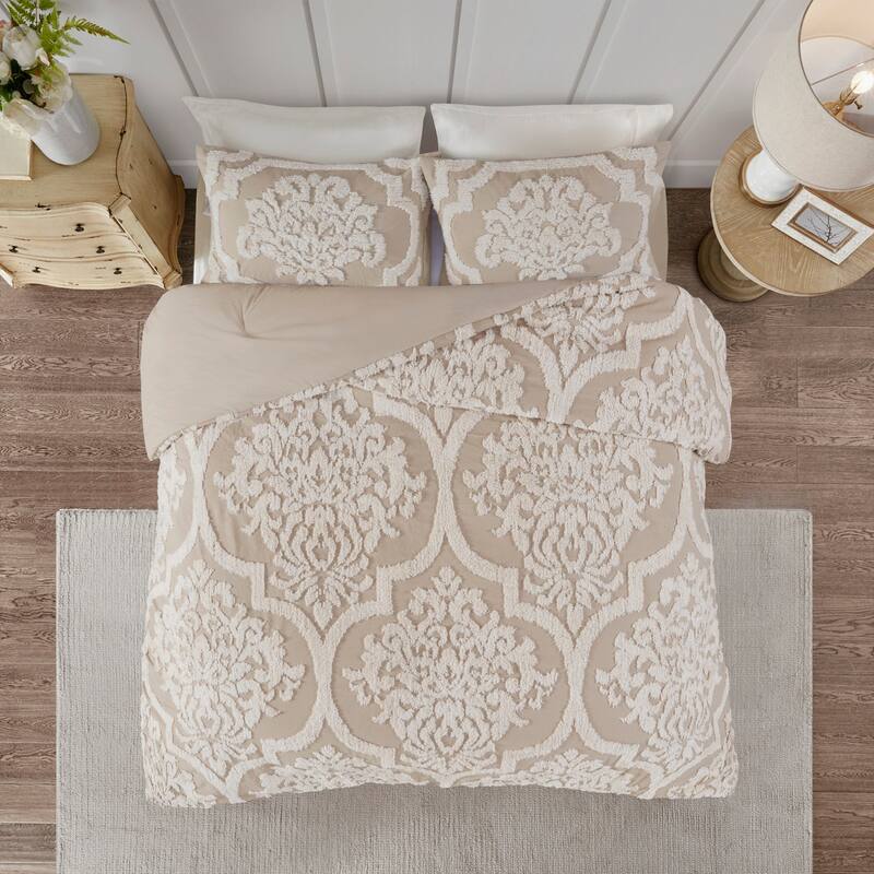 GDF Studio - Tufted Cotton Chenille Damask 3-Piece Comforter Set