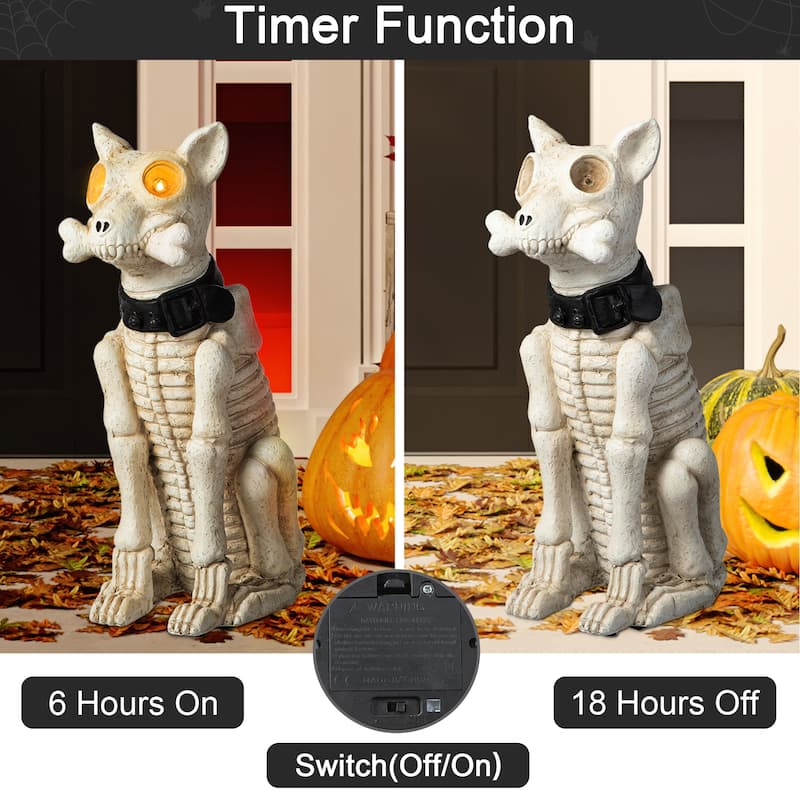 Glitzhome 20"H Halloween Lighted MGO Skeleton Dog Porch Decor with Timer