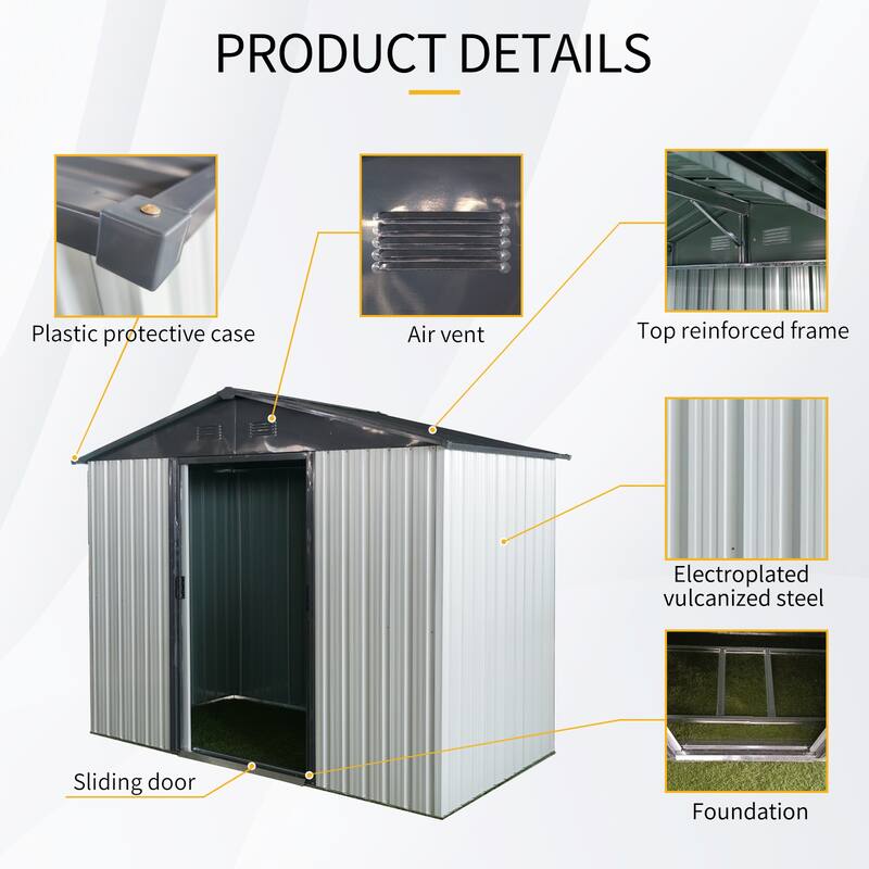 8ft x 4ft Outdoor Metal Storage Shed with Sliding Door and foundation for Backyard, Patio, Lawn