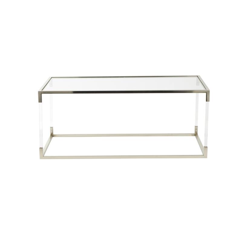 Metal Open Framed Coffee Table with Clear Glass Top and Acrylic Legs - Gold or Clear - Roche River Decor
