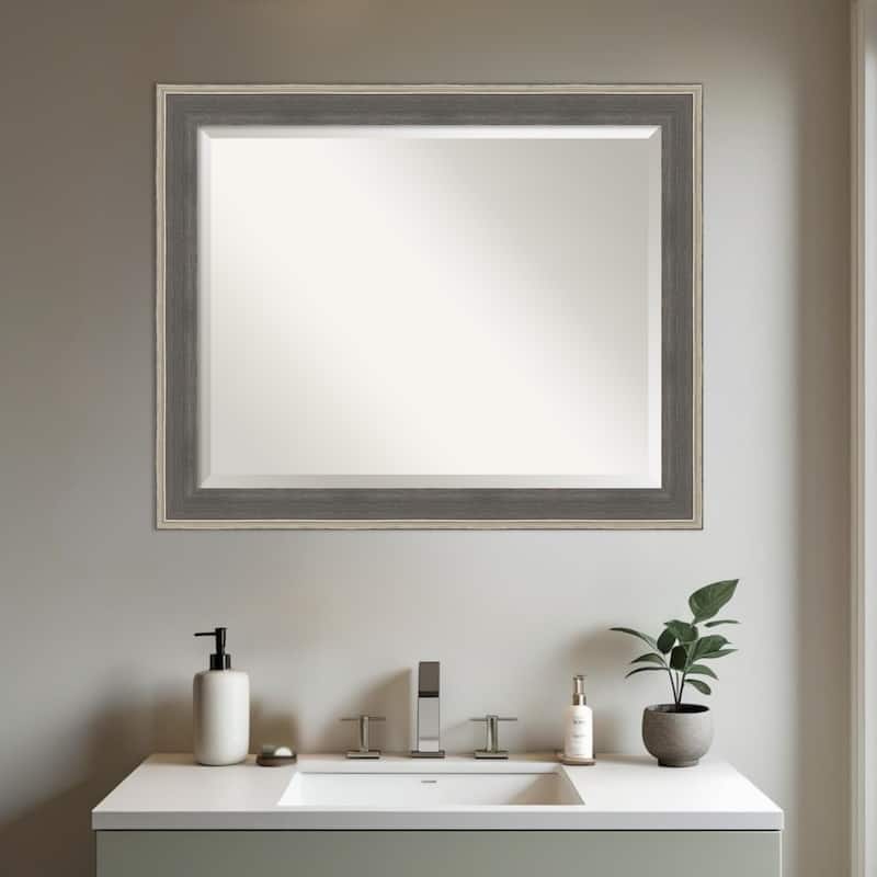 Cottage Beveled Wood Framed Bathroom Vanity Wall Mirror - Cottage Grey Silver