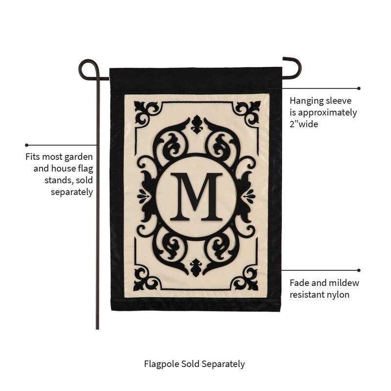 12.5 in. x 18 in. Cambridge Monogram Garden Applique Flag Letter M