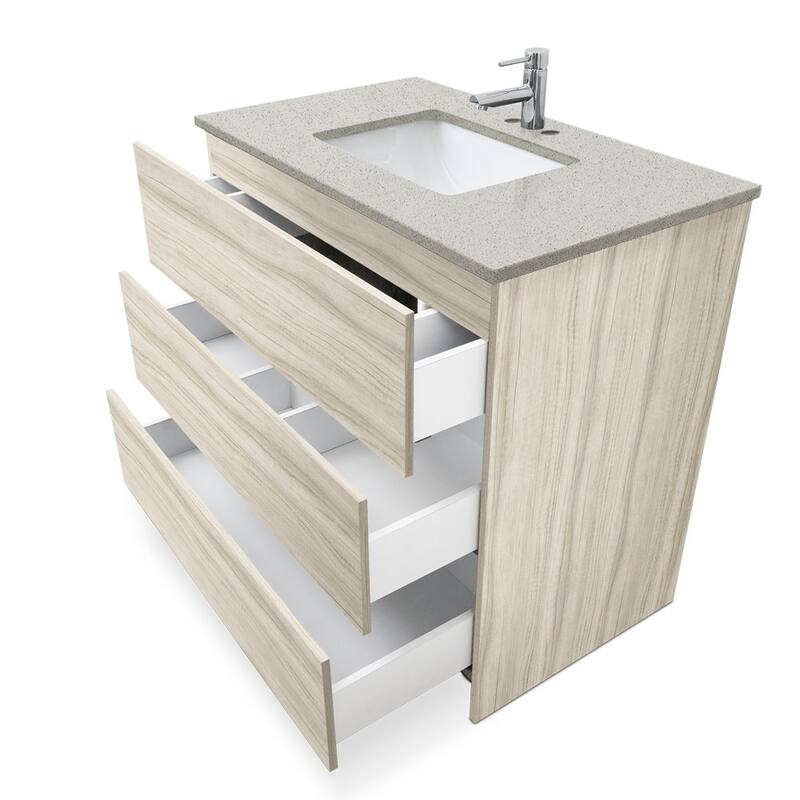 Element Standing 36 in x W x 22 in D x 35 in H Bathroom Vanity in Ebony with Galaxy Grey Quartz Top