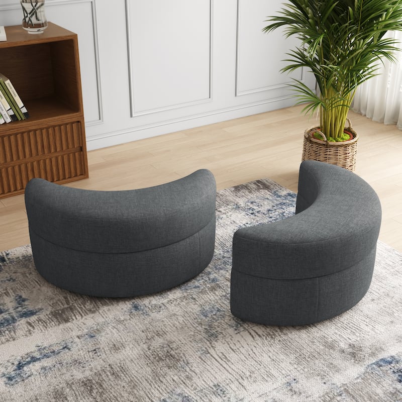 Moon Crescent Chenille Boucle Upholstered Ottoman Set of 2