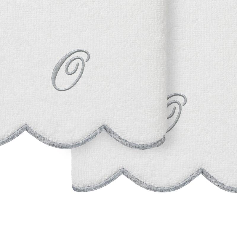 Authentic Hotel and Spa 100% Turkish Cotton Grey ADORNIA Scallop Personalized 2 Piece Hand Towel Set - 2 Hand Towels