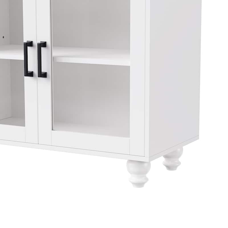 TV Stand with Glass Doors for TVs Up to 70",Versatile Sideboard with Adjustable Shelves,Buffet Cabinet with 5 Gourd-Shaped Legs
