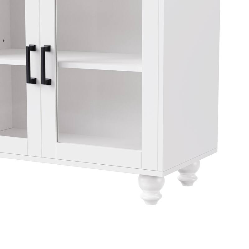 TV Storage Console for TVs up to 70" Media TV Console Table w/ 2 Cabinets, Glass Door Entertainment Center for Living Room