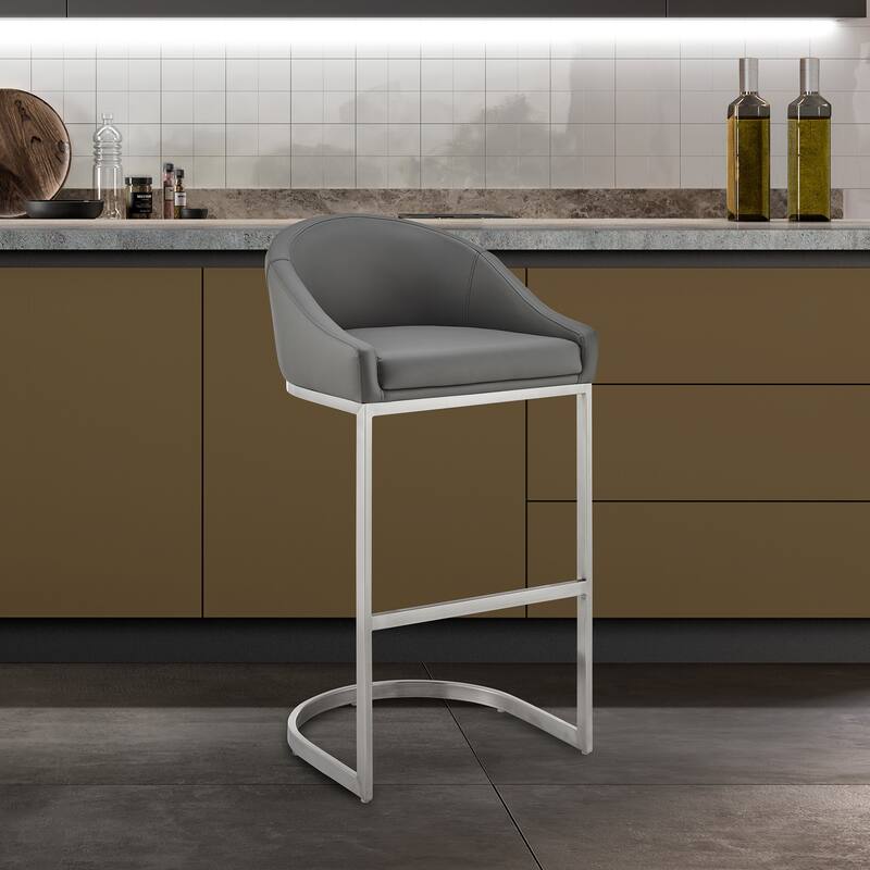 Katherine Upholstered Metal Bar or Counter Height Stool with Cantilever Base