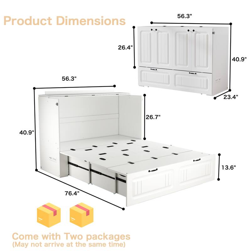 Murphy Bed Full Size with Storage Drawers Space Saving Cabinet Bed with Easy Pull Out Mechanism for Bedroom