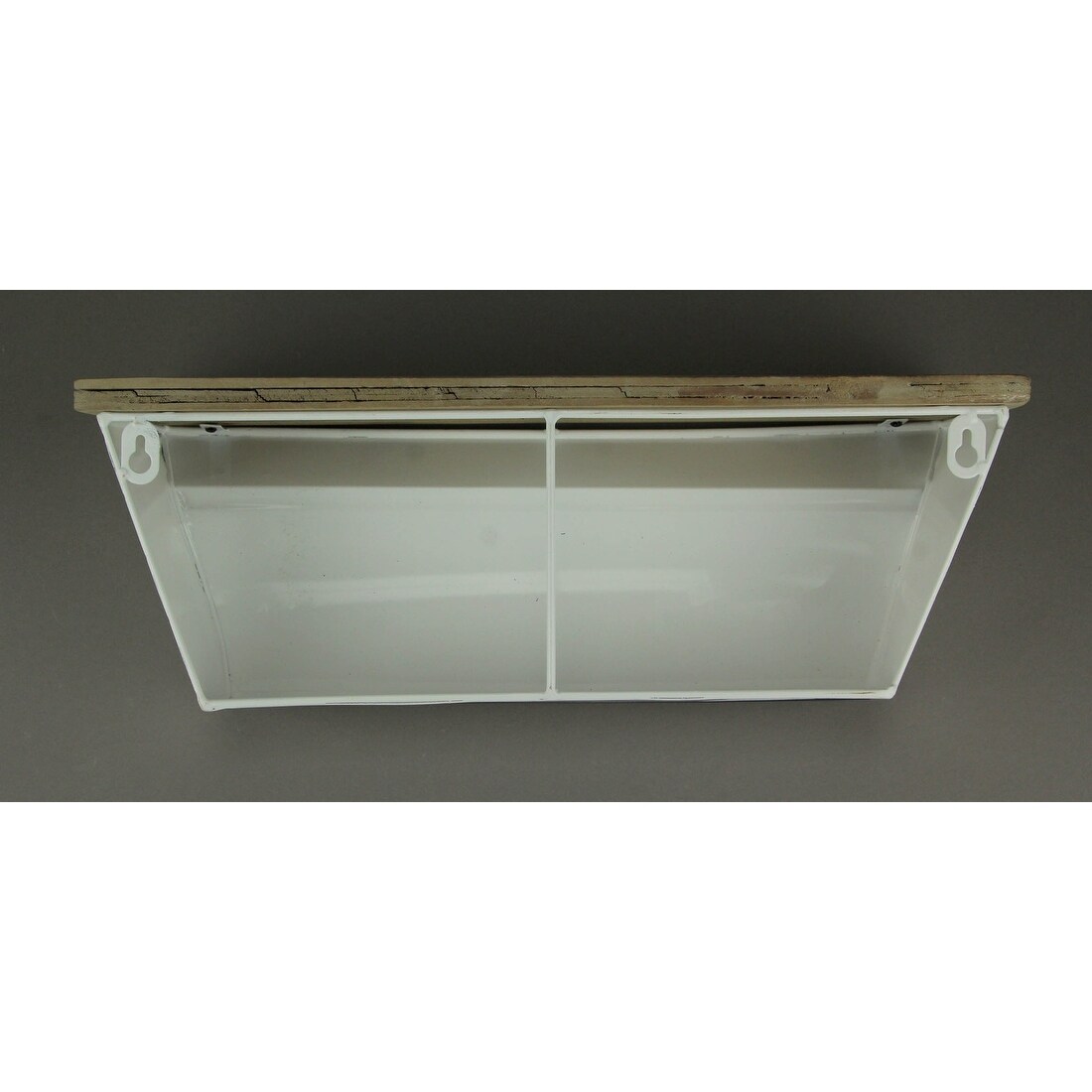 Shop Curved White Metal Wood Topped Wall Mounted Display Shelf Overstock 30233981