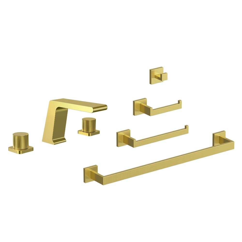 GRANDJOY 2-Handle Bathroom Faucet with 4-Piece Towel Bar Set Combo Kit