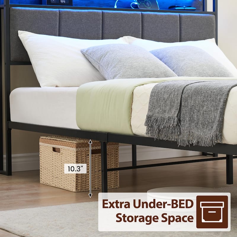 Vintage Platform Bed Frame with Storage Drawers