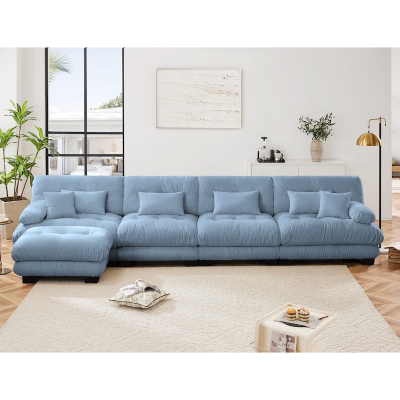 4-Seater L-Shaped Free Combination Modular Sofa with Convertible Ottoman