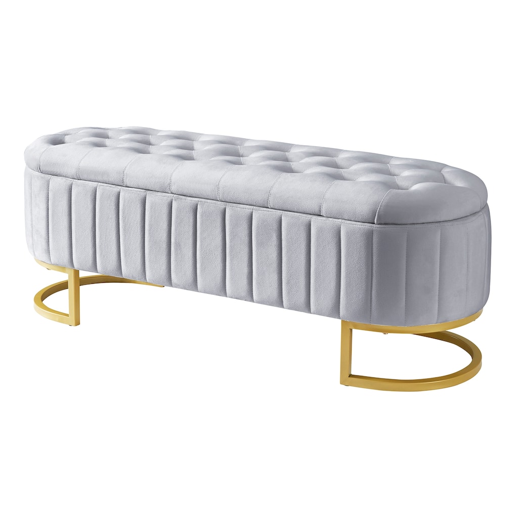 Elegant Velvet Storage Ottoman with Button-Tufted Top, Metal Legs