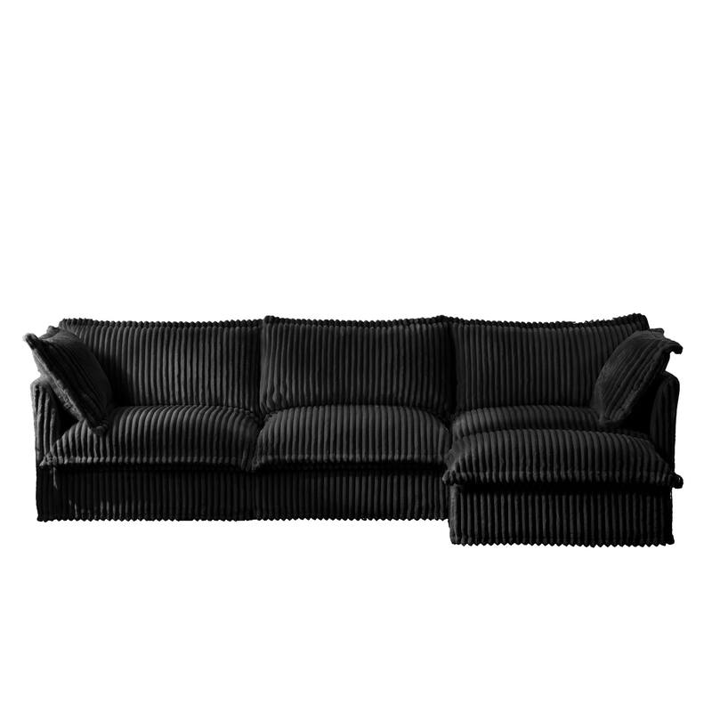 Modern 3 Seater Upholstered Sofa with 1 Ottoman and 2 Pillows - Black