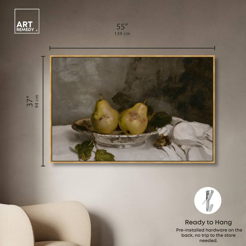 Two Pears in a Silver Bowl Canvas by Art Remedy