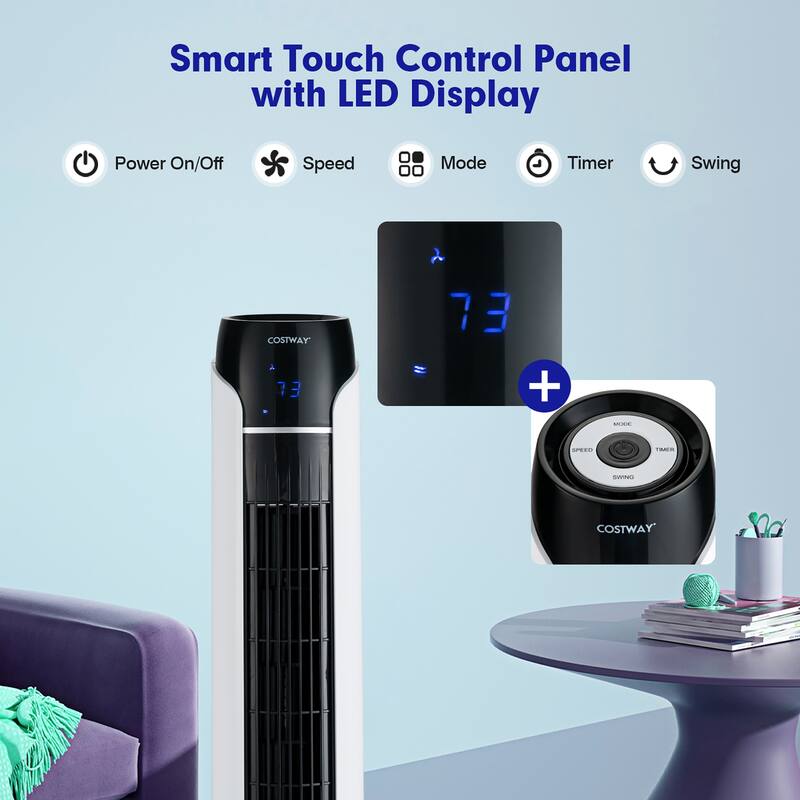 Costway Portable 48'' Tower Fan 80° Oscillating Bladeless Fan with - 13.5'' x 13.5'' x 48''