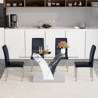 63-Inch Rectangular Dining Table Set with Tempered Glass Top and Chairs ...