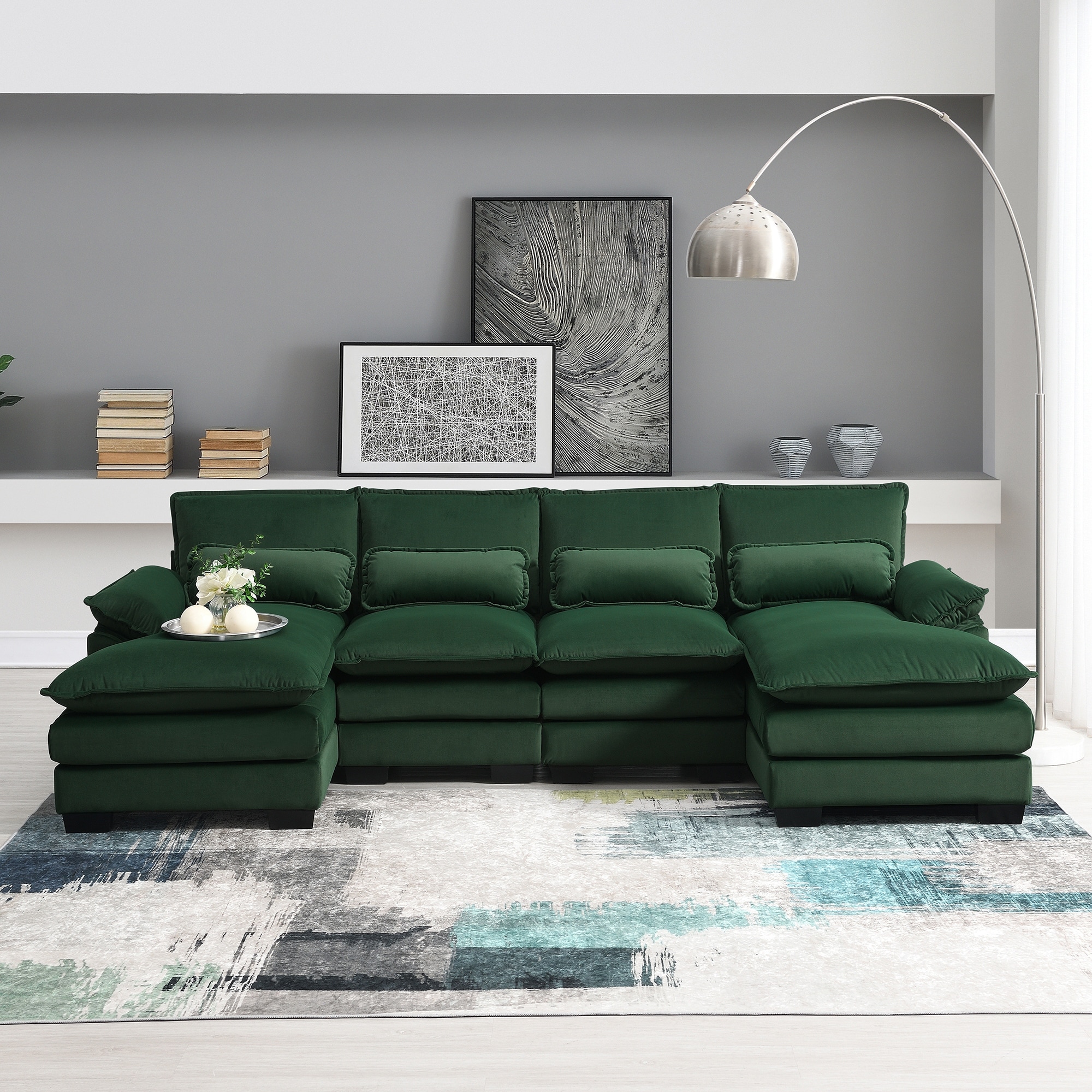 U Shaped Sectional Sofa Modern Chenille Tufted Overstuffed Comfy Cloud 4 Seater Couch with Double Chaises Pillows Bed Bath Beyond 40483418
