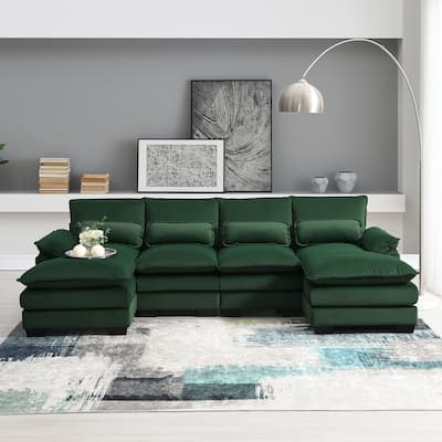 6-seat Upholstered Symmetrical Sofa Set with Double Cushions