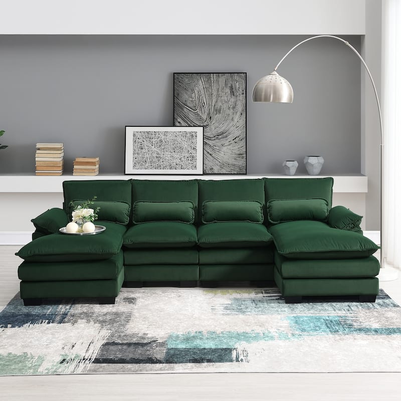 Modern U-shaped Sectional Sofa with Waist Pillows and Chaise Lounge