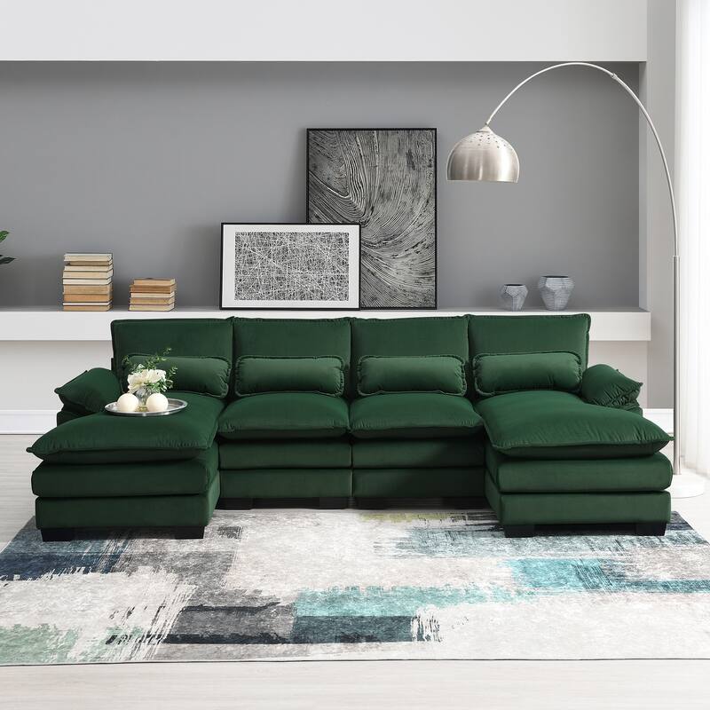 Modular U-Shaped 6-Seat Sofa with Chaise, Double Cushion Upholstered Sleeper for Living Room