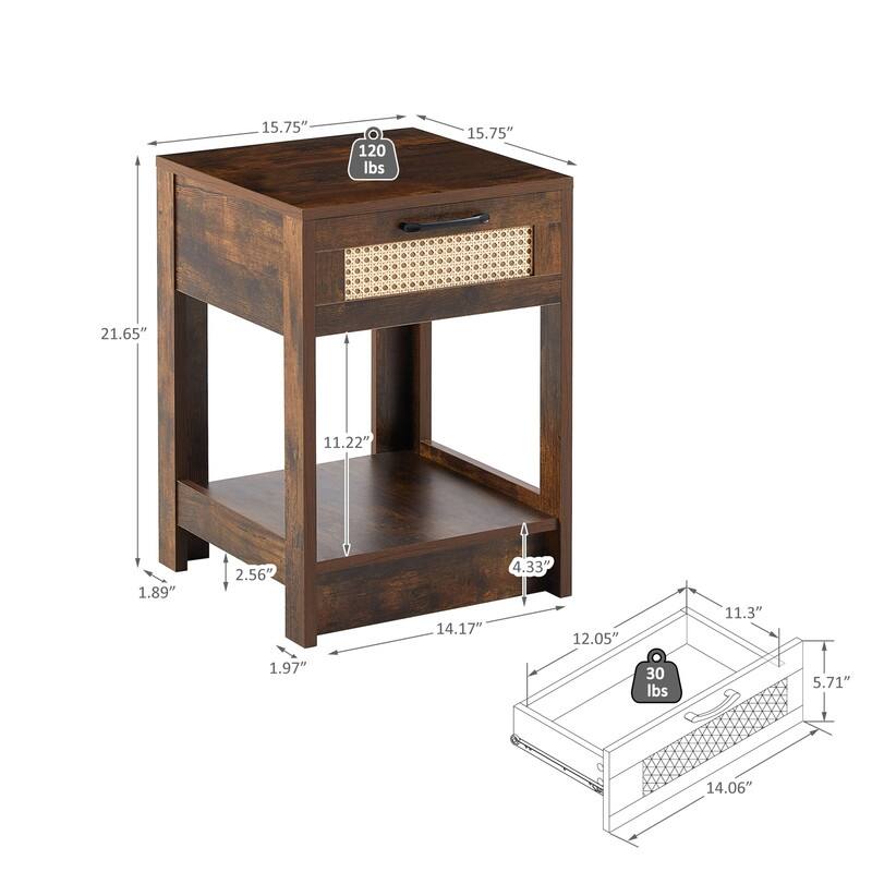 15.75" Rattan Side table with Drawer