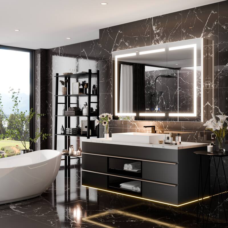 36'' H Recessed or Surface Mounted Bathroom LED Mirror Cabinet With Defogger, Dimmer, 10x magnifying