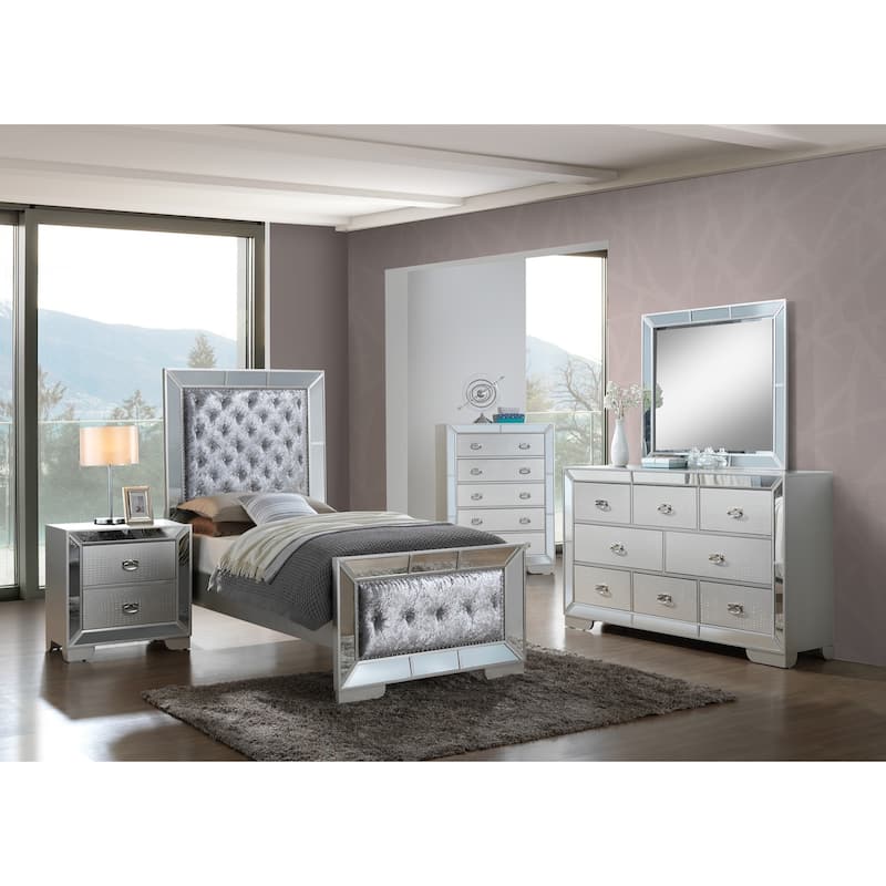 Wooden Framed Rectangular Dresser Mirror - 43" - Silver Champagne Finish