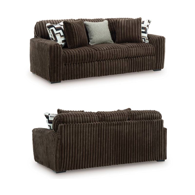 Roundhill Furniture Solenne Oversized Modern Sofa with Jumbo Corduroy Upholstery, Reversible Cushions, and Five Accent Pillows