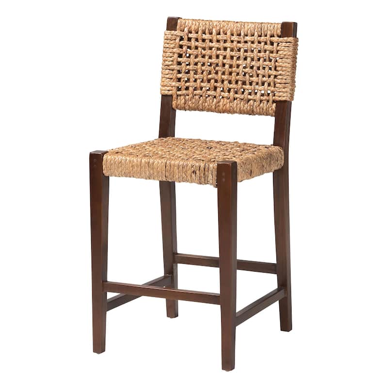 Alise Handwoven Seagrass Counter Stool with Mahogany Wood - Counter-Height Chair for Kitchen Island or Home Bar