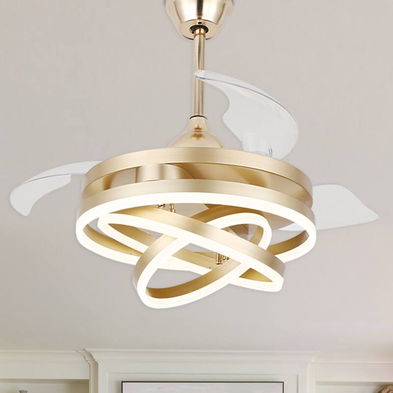 Oaks Aura 42in. LED DIY Shape Modern Ring Ceiling Fan With Lights, 6-Speed Latest DC Motor Remote Control Rose Ceiling Fan - 42in. - Gold